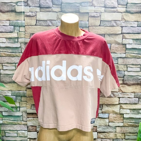 ADIDAS Originals Contrast Panel Oversized 'Boxy' Cropped Logo Print Tee - Size S - Picture 2 of 6
